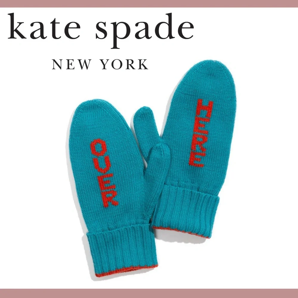 NWT $65 Kate Spade New York 'Over Here' Red Apple Mittens‎ in Teal/Red Trim